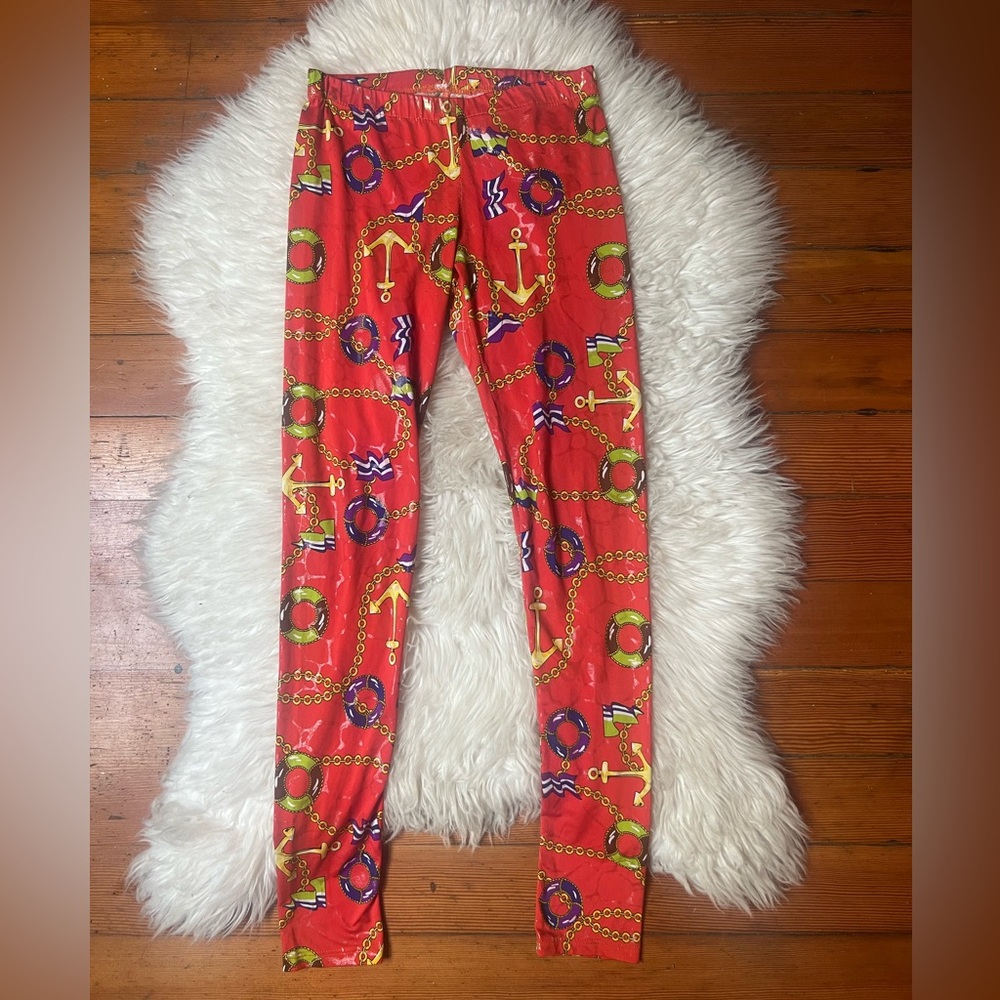 Colorful Nautical Orange Gold Navy Stretch Cozy Leggings